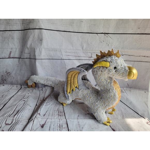 Douglas Cuddle Toy Dragon Plush Stuffed Animal Gray Gold Sparkle Wings READ - Picture 1 of 9